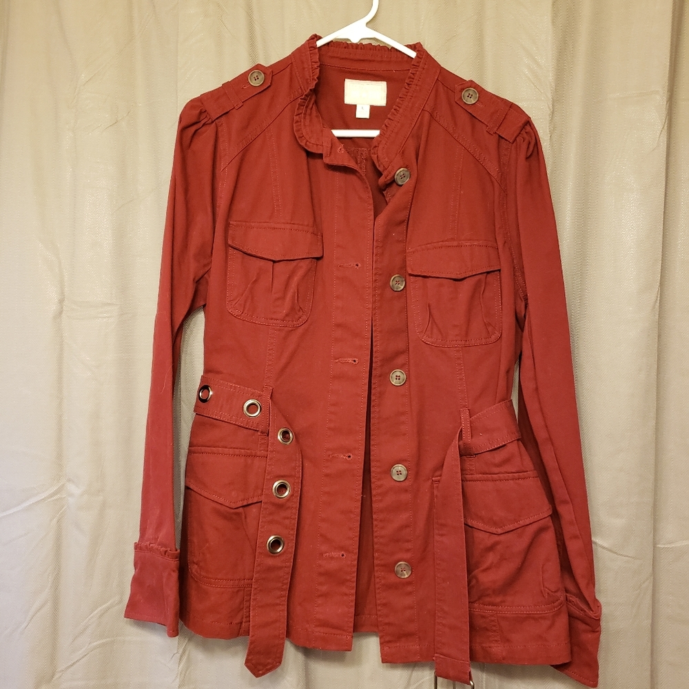 Converse Womens  Burgundy fitted coat with ruffle trim